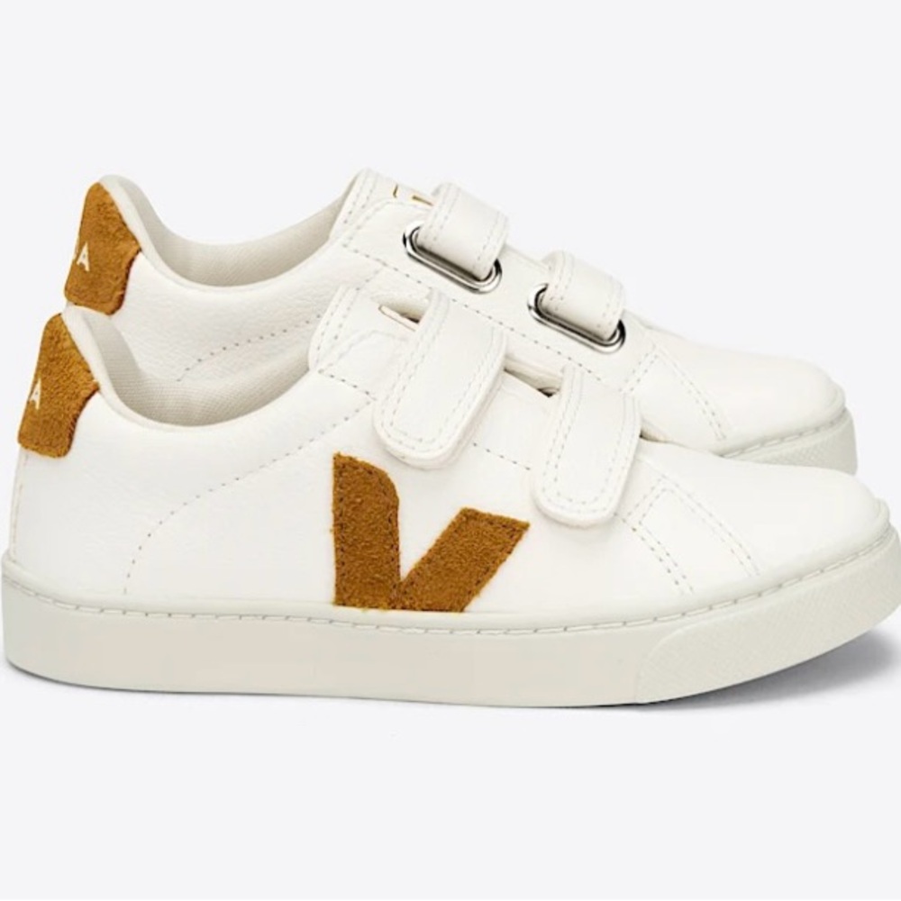 Veja White and Tan Velcro Sneakers - Esplar Kids